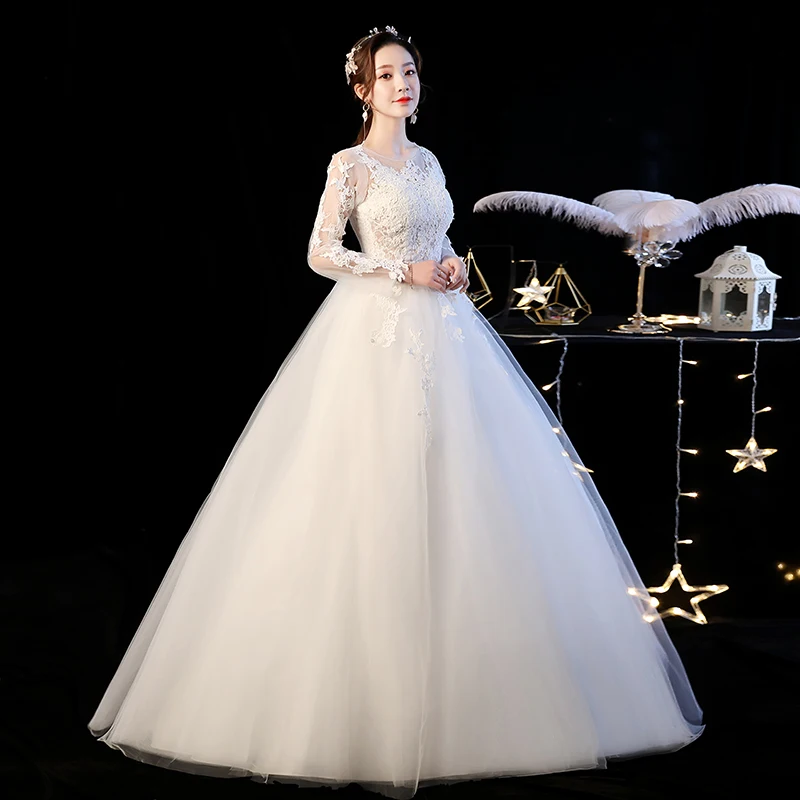 Свадебное платье г. Mrs Win, бальное платье принцессы с длинными рукавами, роскошное кружевное свадебное платье с вышивкой, es размера плюс, Vestido De Noiva F