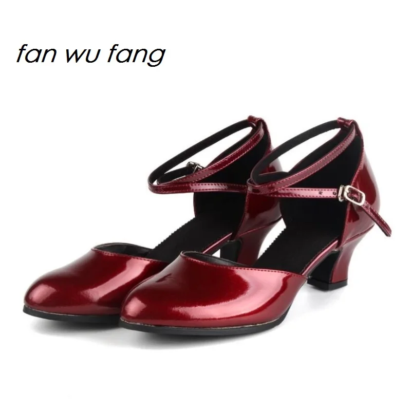 

fan wu fang 2017 New Arrival PU Upper Burgundy Ballroom Latin Dance Shoes Tango Dancing Shoes Women Ladies Girls Heel 4cm 832