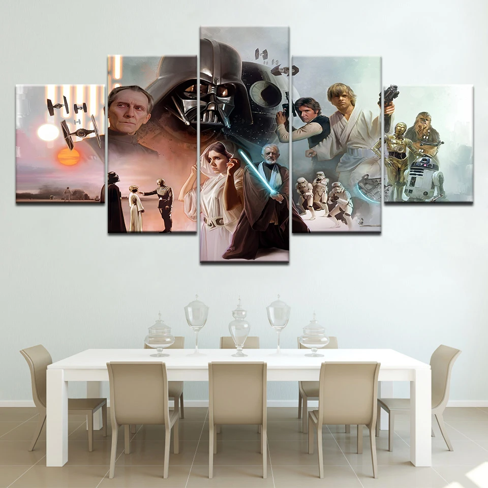 

Wall Art Canvas Painting Poster Wall Pictures Frame Home Decor 5 Panel Star Wars Movie Characters Canvas Modular Pictures