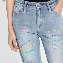 Toyouth рваные джинсы с принтом бойфренда, женские брюки, крутые прямые джинсы из денима для девочек, повседневные штаны с высокой талией, женские джинсы