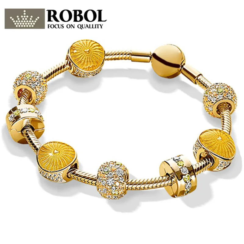 

ROBOL 100% 925 Sterling Silver Brand New Bracelet Set Glitter Charm Sunlight Sunshine Bracelet Bracelet Set For DIY Gifts