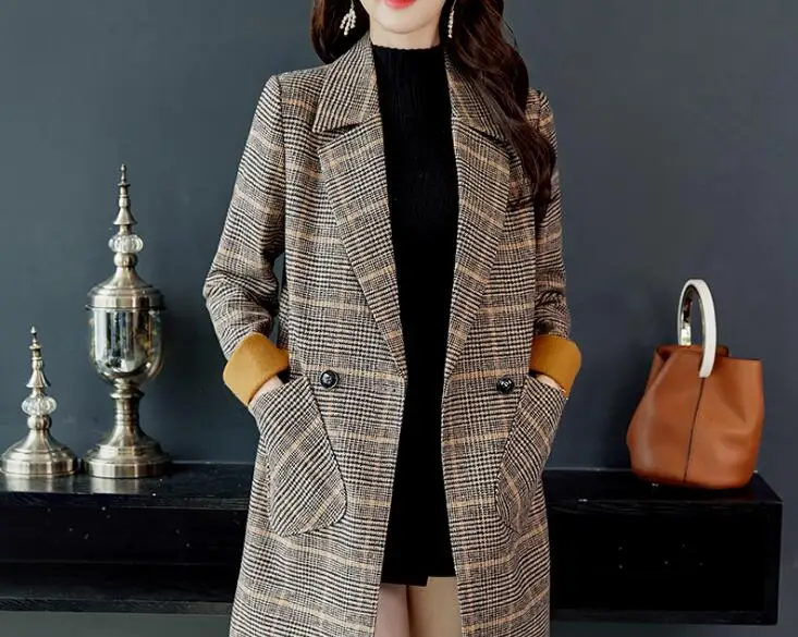 Анти-сезонное оформление 2019 осень и зима новое корейское повседневное дикое шерстяное пальто в длинном ретро-Женское шерстяные пальто
