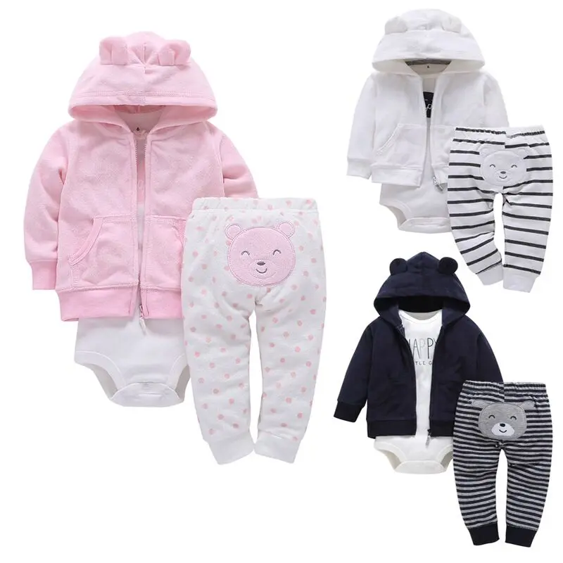 

Baby 6-24 months Boy Girl Clothing set 3 pcs Bodysuit & Hooded Long-Sleeve Outwear & Pants soft Cotton Bebes Jacket set
