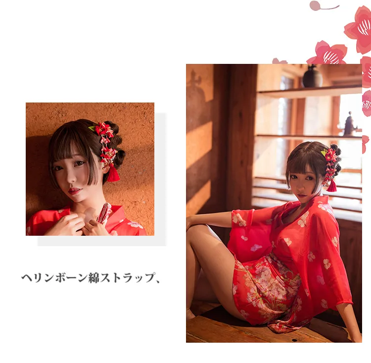 Сексуальная мусс женщина пижамы японский вишневый цвет Романтический Шифон Забавный Униформа костюм Прозрачное нижнее белье Ночная рубашка