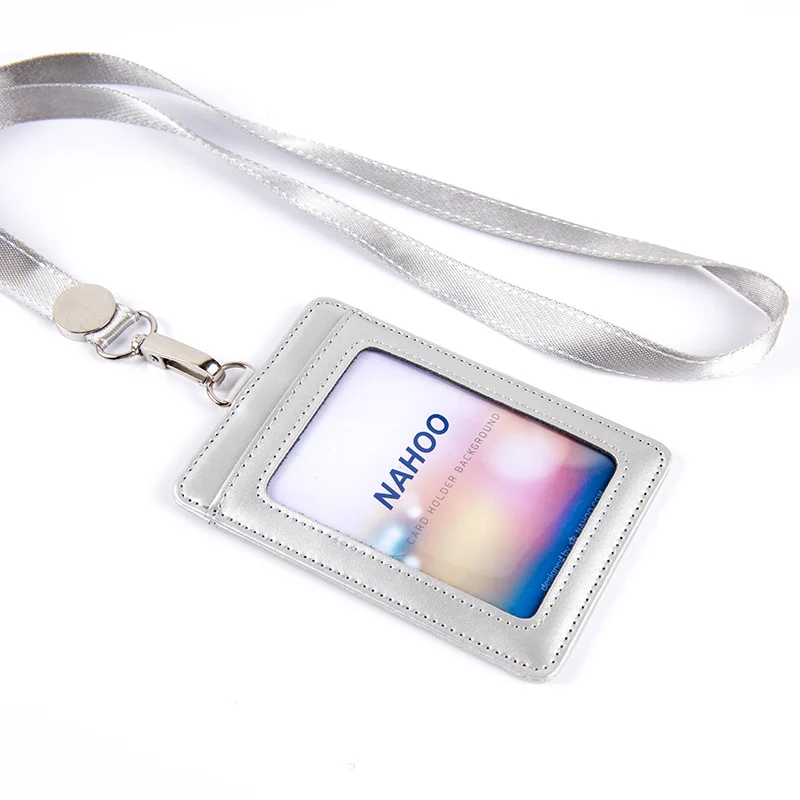 Nahoo конфетный цвет, держатель для удостоверения личности, для выставки, для персонала, для карточек, ремешок, Id значок медсестры, кожаный держатель для банковских кредитных визиток - Цвет: Silver