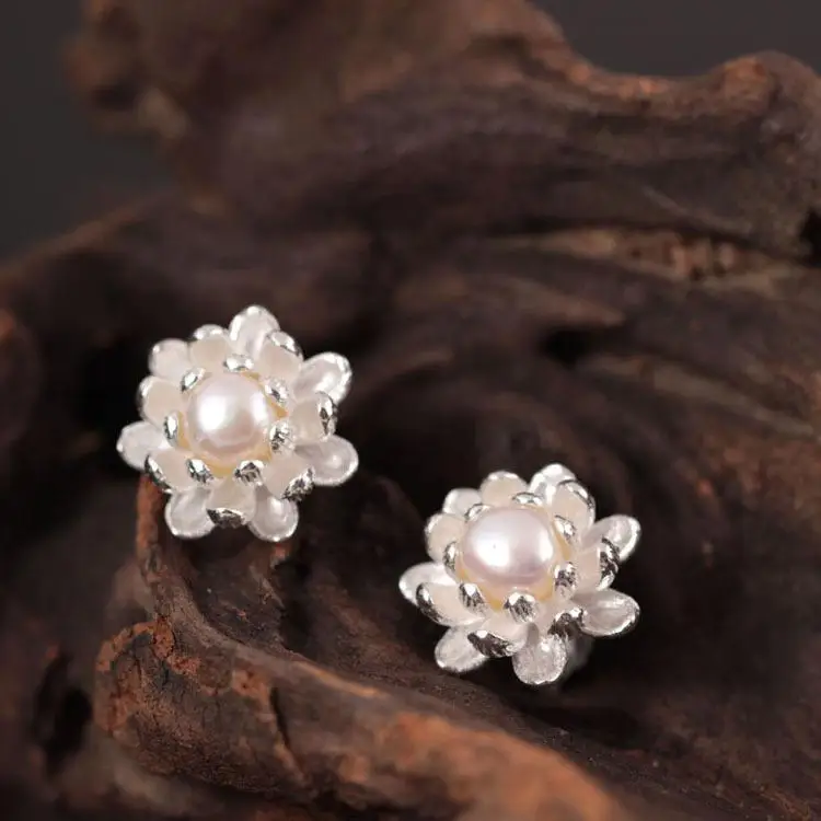 925 пробы серебряные серьги-гвоздики в виде цветов лотоса из лазурита для женщин, элегантные женские ювелирные изделия из стерлингового серебра с защитой от аллергии - Окраска металла: Silver pearl