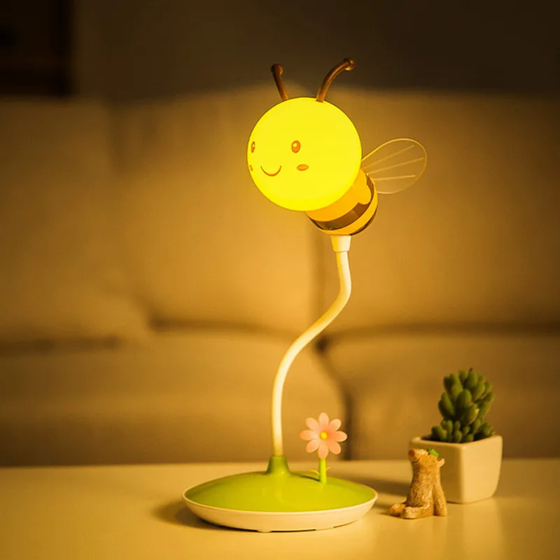 Светодио дный светодиодный мультфильм пчела Ночной свет usb зарядка ABS лампа зажигающаяся от прикосновения детский подарок затемнения