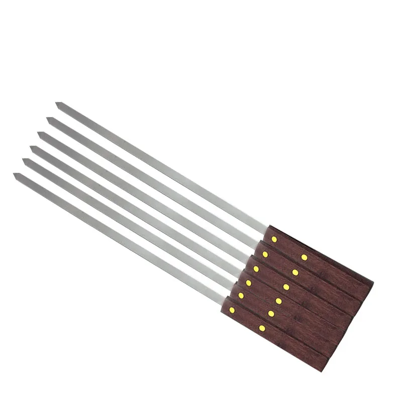 60cm/23.5" Stainless Steel Bbq Skewers Wood Handle Long Barbecue Fork