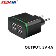 XEDAIN, зарядное устройство для мобильного телефона, штепсельная вилка европейского стандарта, Макс., 5 В, 4 а, универсальное настенное зарядное устройство, дорожный адаптер с 4 usb-портами для iPhone, samsung, Xmi, iPad