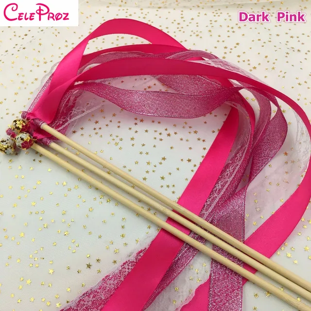 Dark Hot Pink Wedding Glitter Ribbon Wands Lace Fairy Sticks With Dark Hot Pink Wedding Glitter Ribbon Wands Lace Fairy Sticks With Bells Birthday Photo Props Party Supply