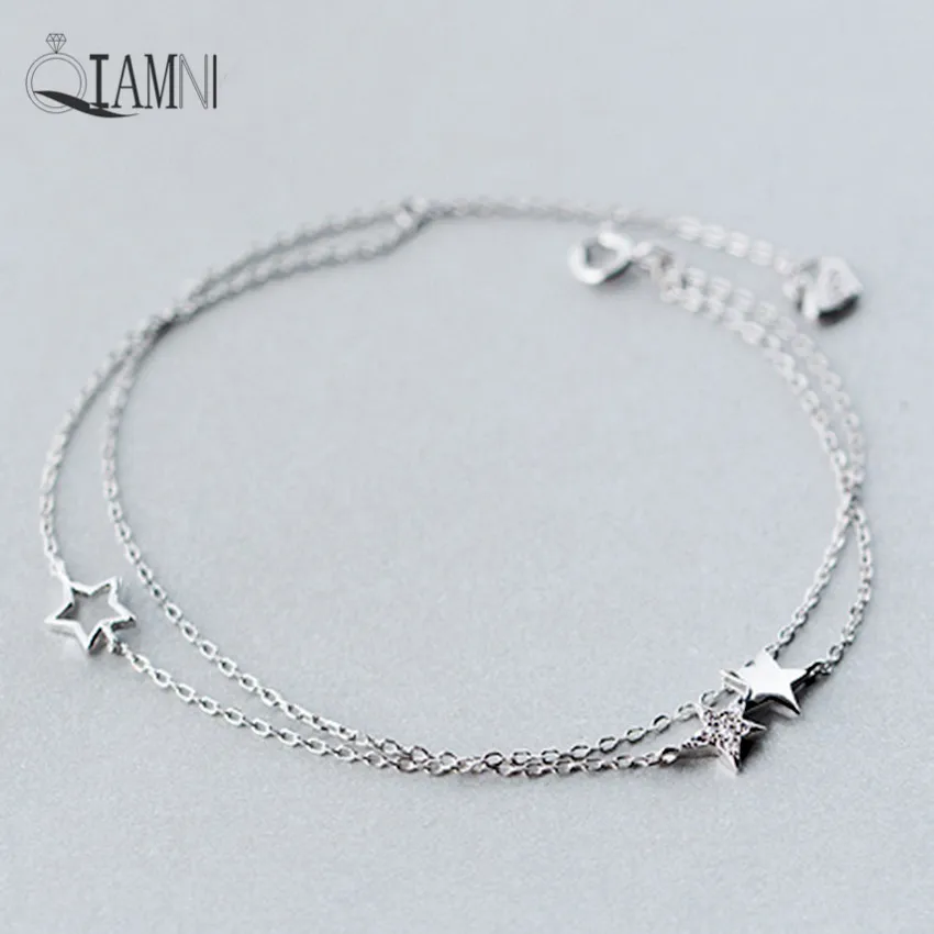 QIAMNI двойная цепь три звезды вечерние браслет с подвеской регулируемый браслет для девочек женщин Рождественский подарок ювелирные изделия