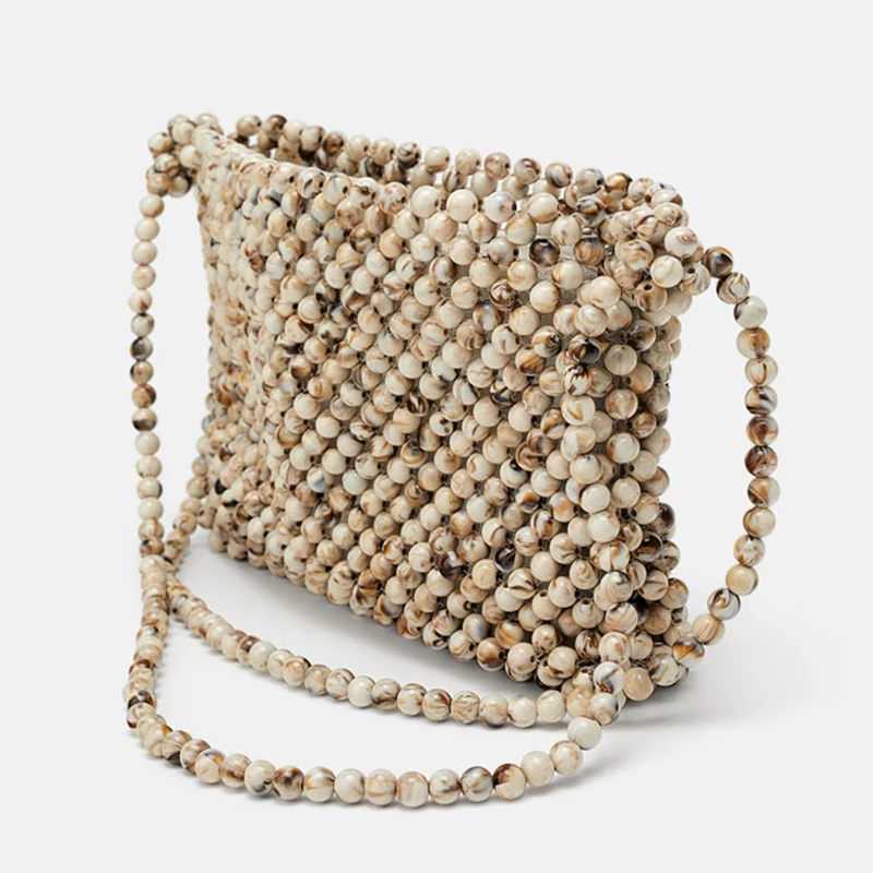 

JHD-Women Acrylic Top-Handle Braided Bead Small Hollow Handbags Ladies Party Evening Bags