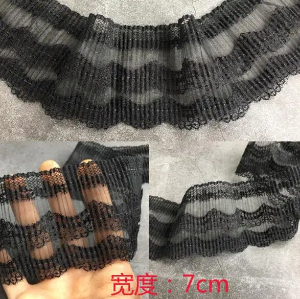 20Meters Black Stiff Pleated Lace Fabric DIY Handmade Skirt Waist