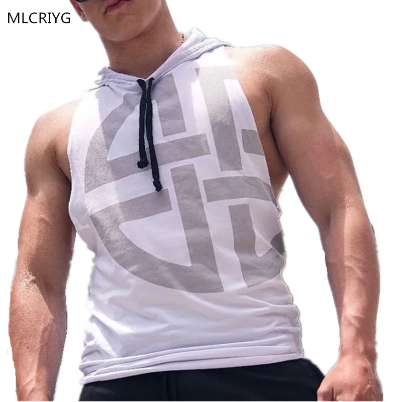 

2019 New Brand mens Hooded vest Summer Cotton Slim Fit Men Tank Tops Clothing Bodybuilding Undershirt Golds Fitness tops tees