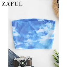 ZAFUL Tie Dye/укороченный топ-бандо без бретелек, короткая рубашка, летняя топики открытый верх с принтом неба, уличная женская одежда