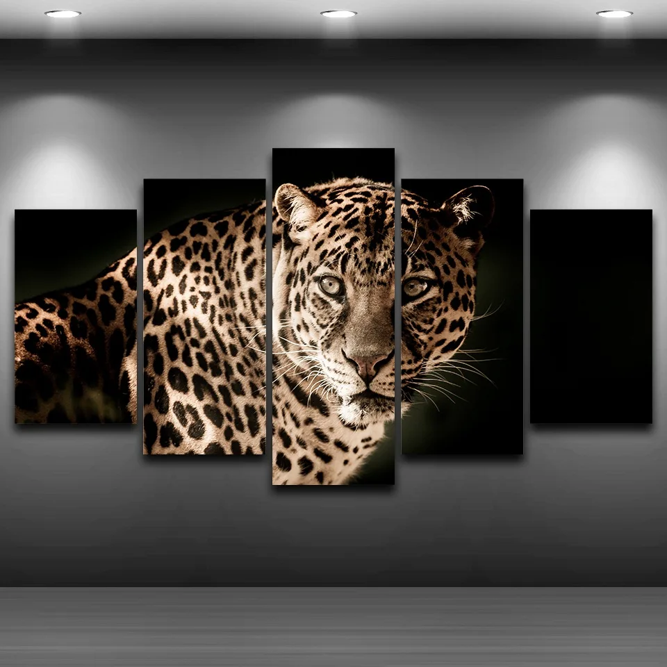 Живопись на холсте Декор Плакаты HD печатные современные 5 панель свирепые леопарды Модульная картина стены Искусство Домашняя рама гостиная