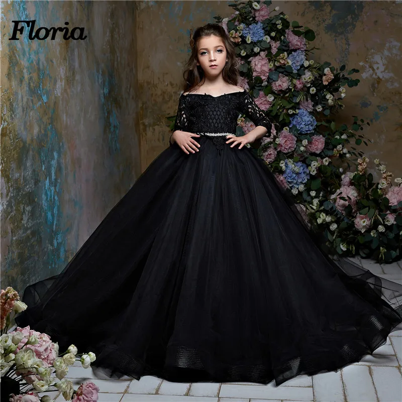 Luxury Black Ball Gown Flower Girl Dresses Girls Pageant Gowns Arabic ...