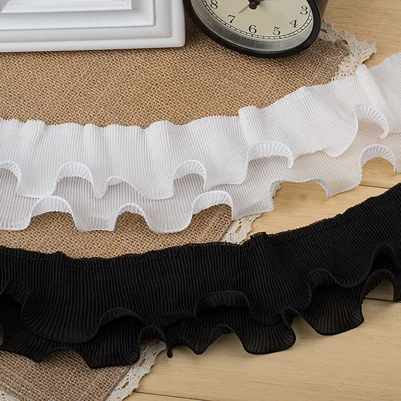 High Quality Elastic Double Layer Ruffle Pleated Lace Trim,Lace Fabric