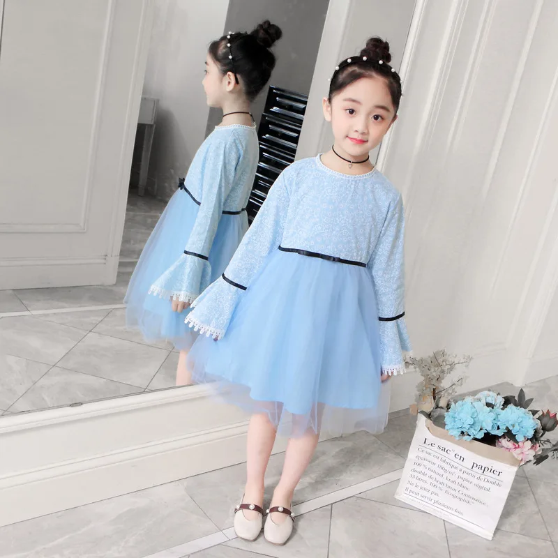 

2019 New Spring Autumn Children Girls Mesh Patchwork Floral Princess Dress Baby Girl Clothes Vestido Kids Dresses For Girls T195