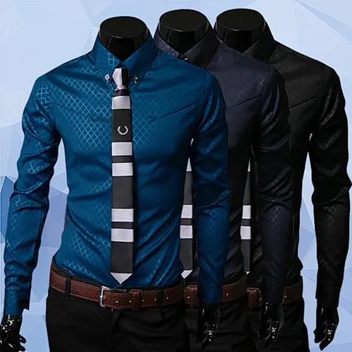 Модные мужские Argyle Роскошные Бизнес Стиль Slim Fit с длинным рукавом Повседневное платье рубашка