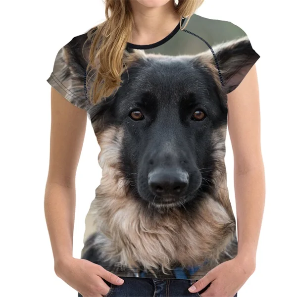 FORUDESIGNS/Милая женская летняя футболка с 3D принтом животных немецкой овчарки, Фитнес футболка с круглым вырезом для девочек, топы с короткими рукавами, футболки, одежда - Цвет: H2924BV