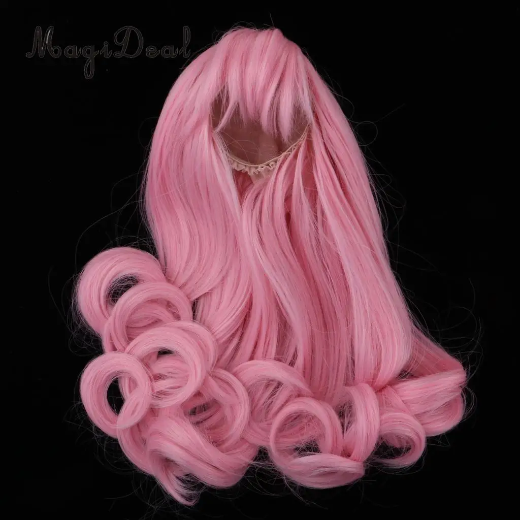 16inch Girl Doll Wigs Long Curly Hair With Bangs For Sharon Doll for Dollfie Fashion Ball Jointed Dolls Hairpiece Accessory Pink