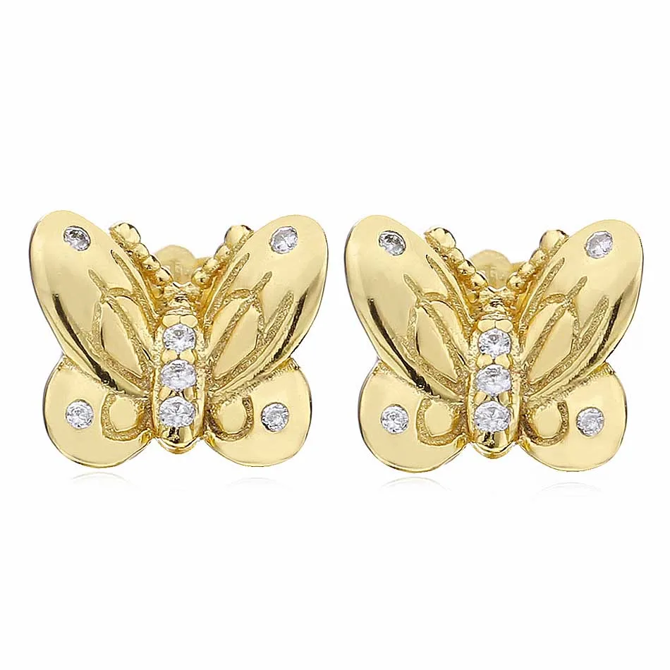 

Authentic 925 Sterling Silver Earring Golden Shine Spring Butterfly Earrings For Women Wedding Gift Fine Pandora Jewelry