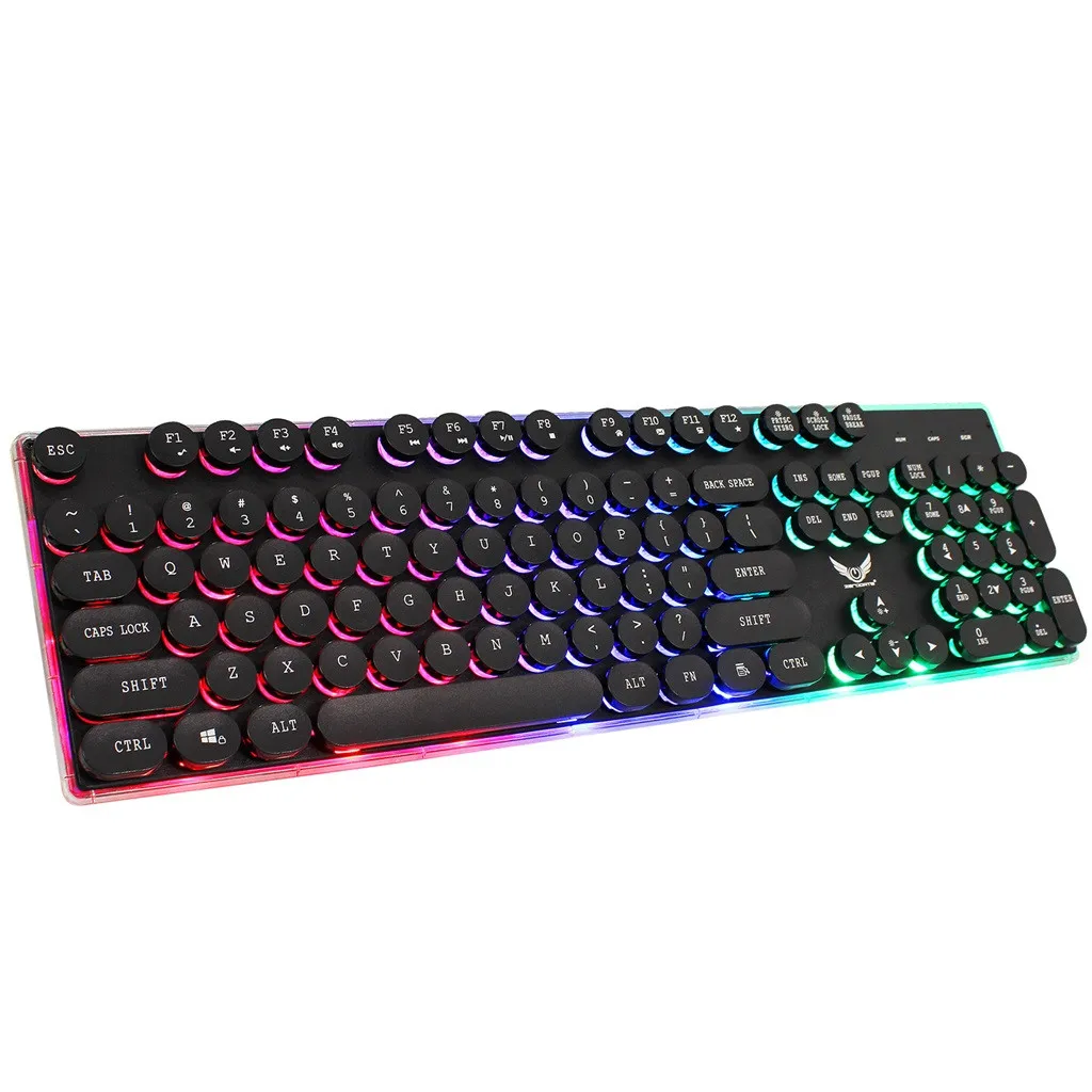 

OMESHIN Backlit Game USB Keyboard Multimedia Keycap Lighting Color LED USB Cable Metal Panel Illuminated Border Waterproof 118A