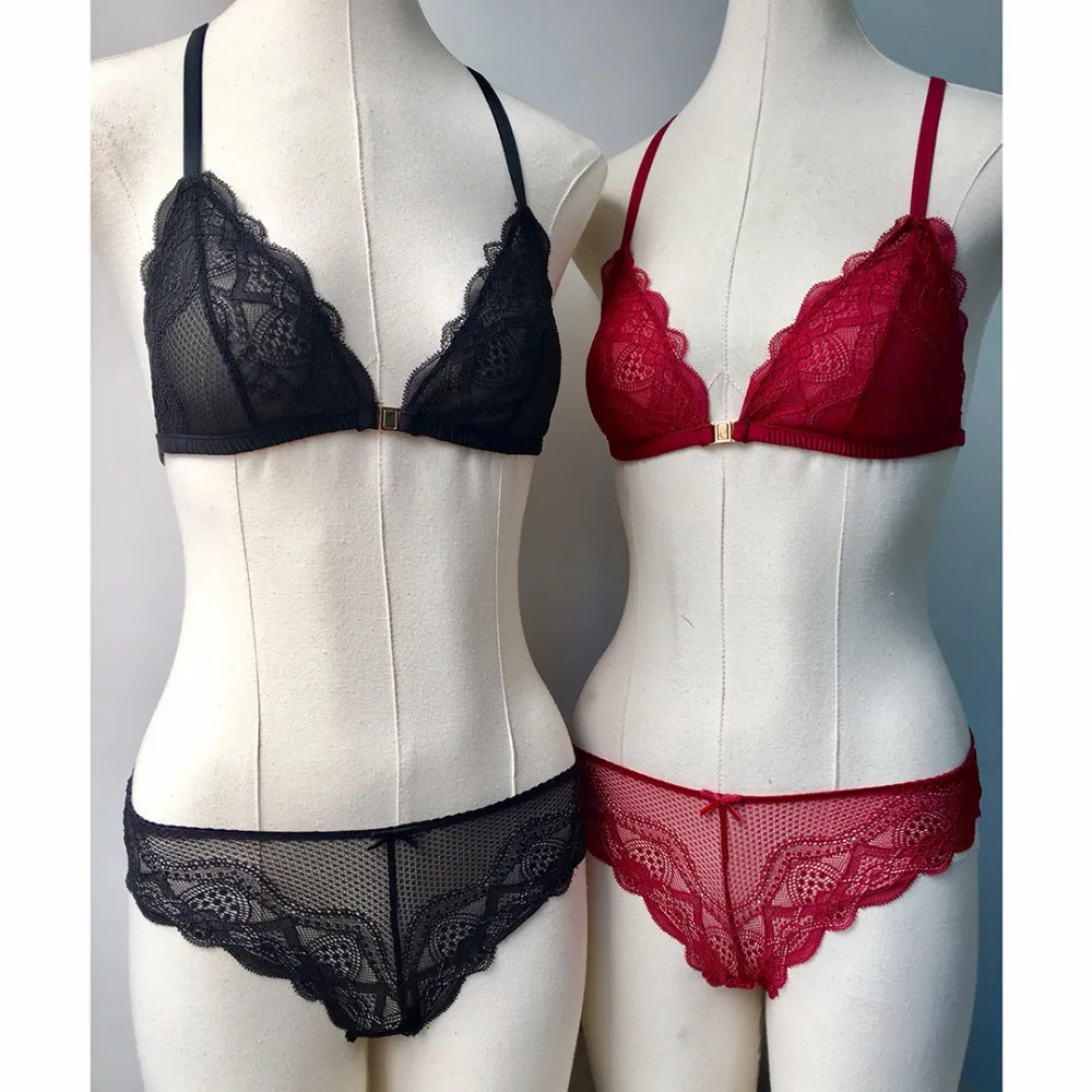 France Brand Sexy Thin Lace Bra Set Underwear Women Front Closure Bras