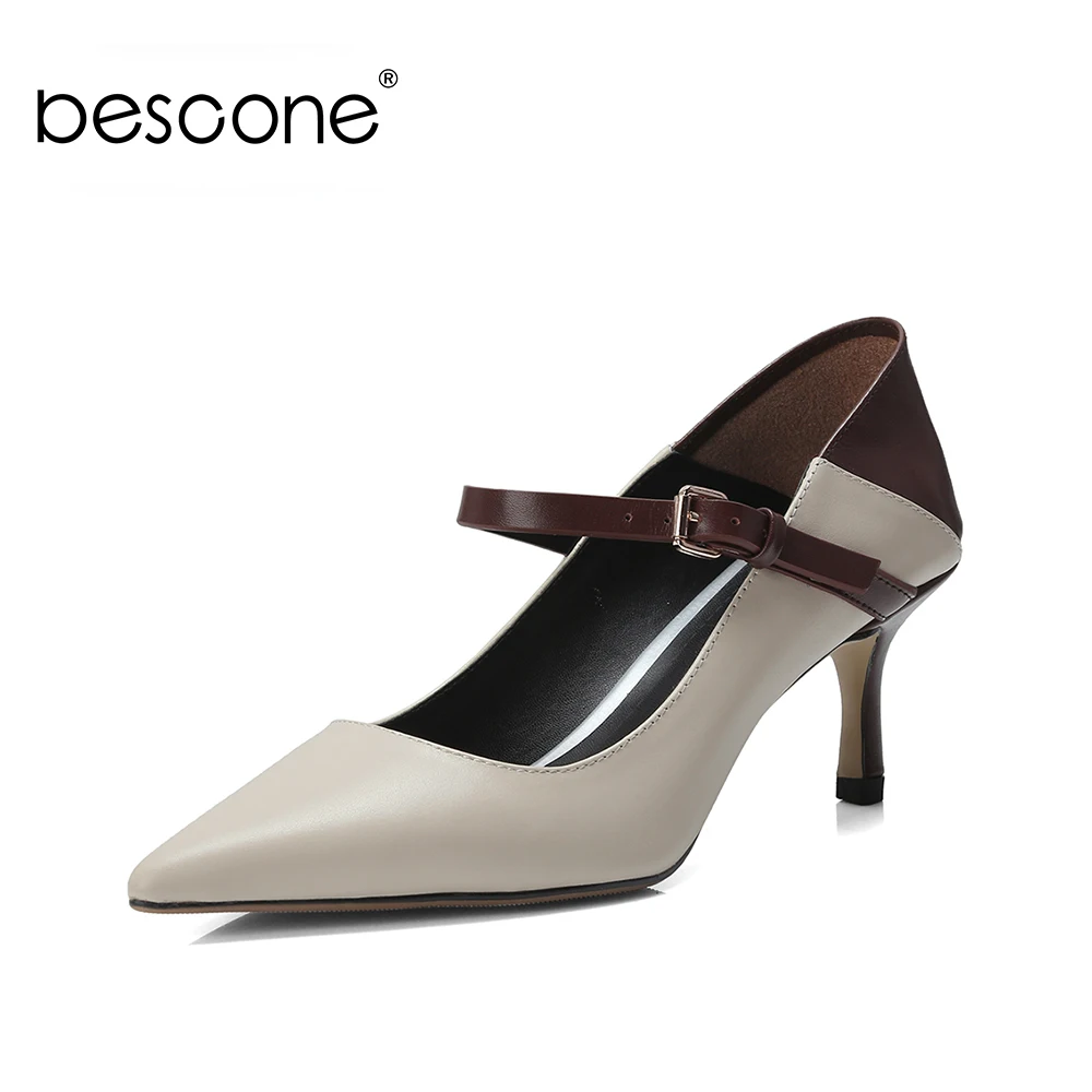 

BESCONE Sexy Pointed Toe Ladies Pumps Spring Autumn Office Shallow Thin Heel Shoes Fashion Slip-On High Heel Women Pumps BO235