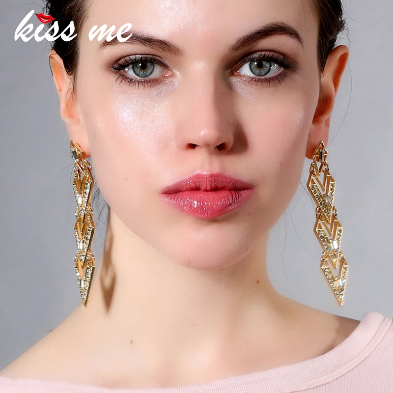 

KISS ME Gold color Geometric Long Earrings New Popular Dangling Women Drop Earrings Fashion Jewelry