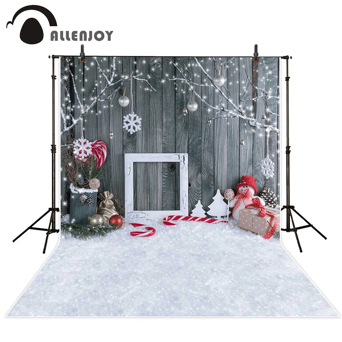 Allenjoy photographic background Christmas snowman gray woodwall snowflake backdrop photocall new photobooth vinyl photography allenjoy photo backdrop flower wedding love glitter pink background fantasy props for newborn photocall photobooth customize