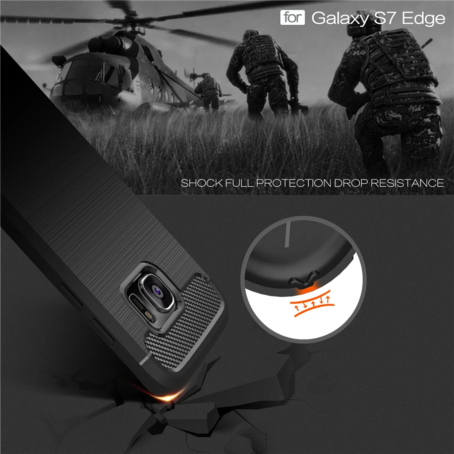Shockproof Phone Case For Samsung Galaxy S6 Edge S7 S8 S9 Plus S10 S10E Carbon Fiber TPU Drawing |
