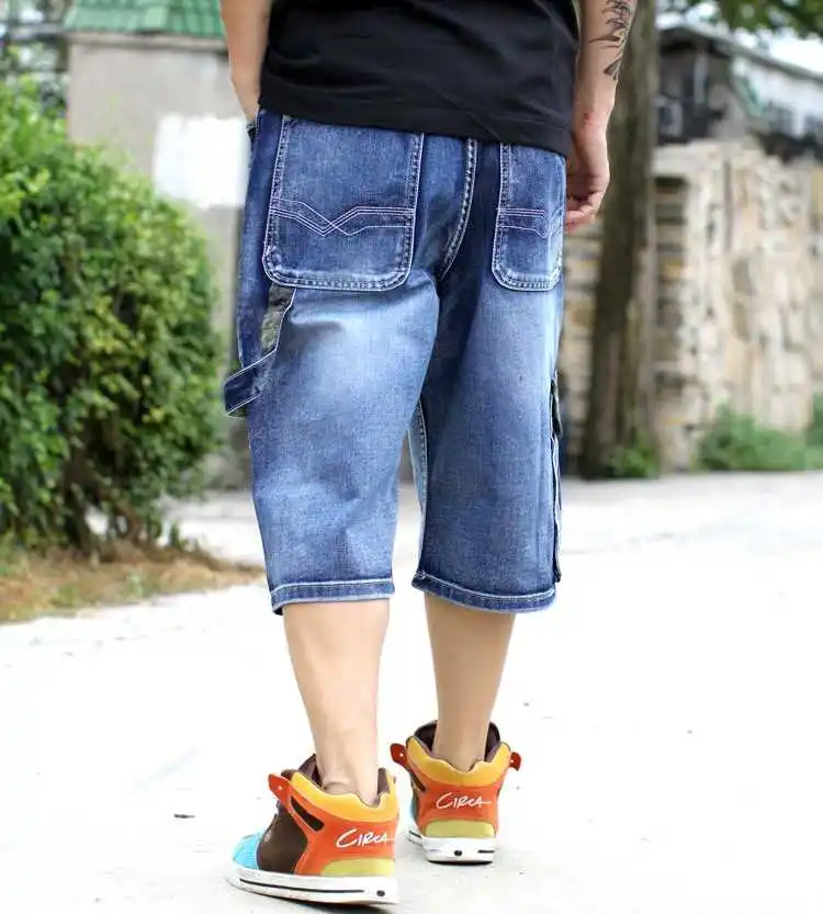 Джинсовые Капри размера плюс, штаны для скейтборда с несколькими карманами, Капри, свободные короткие джинсы, 3XL, 4XL, 5XL, 6XL, большой размер