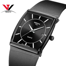 Relojes Hombre NIBOSI Square Watch For Men Mesh Strap Whole Black Analog Quartz-watch Dress Casual Man Clock With Luminous