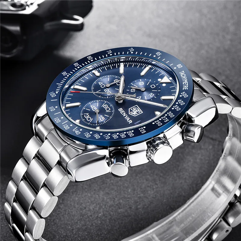 Мужские часы BENYAR бренд класса люкс силиконовый ремешок водонепроницаемые спортивные кварцевые часы для мужчин Хронограф военные часы Relogio Masculino