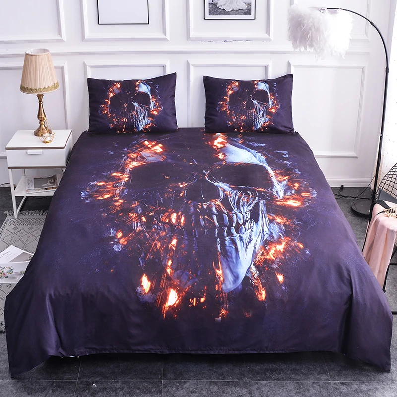 

Boniu 3d Skull with Fire Pattern Comforter Bedding Sets Comfortable Skeleton Duvet Cover with Pillow Covers AU/UK/US King Queen
