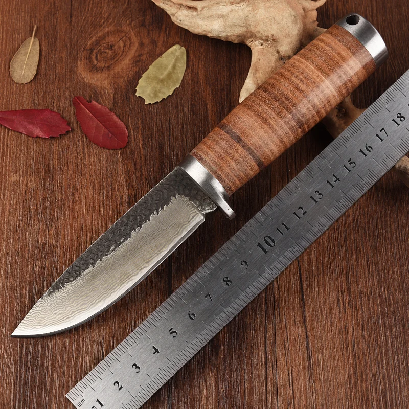 

Handmade Damascus hunting knife outdoor camping Fixed Blade knives Bushcraft survival tool leather handle tactical faca sheath