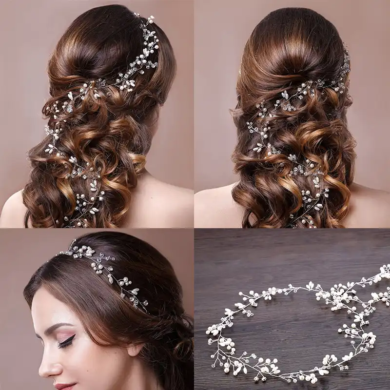 50 100cm Fashion Handmade Gold Silver Long Headbands Pearl