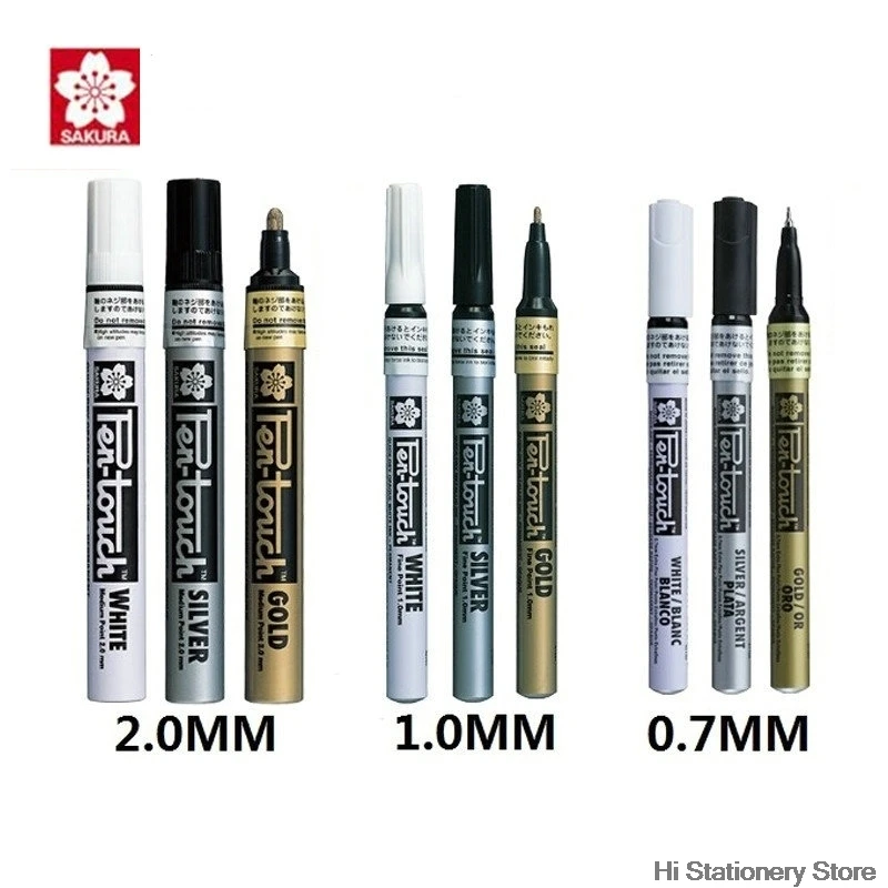 

2018 Sakura High Light Paint Marker Signature Pen Metal Marker Pen for greeting card 0.7 /1.0 /2.0mm Gold/Silver/White Colors