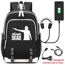 Американский Ходячие мертвецы походный рюкзак унисекс зарядка через usb ноутбук рюкзак холст буквы Bagpack мужские рюкзак сумка рюкзак