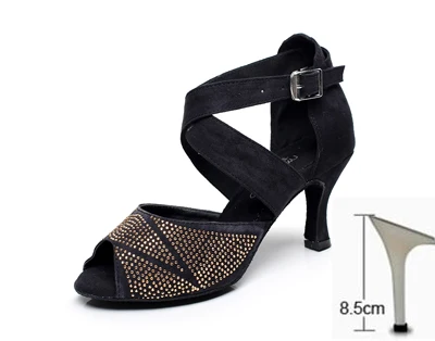 Женская обувь для бальных танцев, латинских танцев, сальса, танго, Бачата, танцевальная обувь, обувь для вечеринок, высокий каблук 6/7. 5/8. 5 см, 1595 - Цвет: Black high heel 85mm