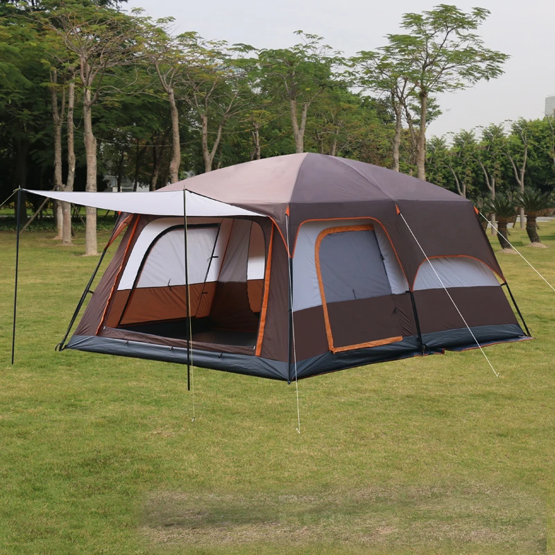 

4Colors Ultralarge 6 10 12 double layer outdoor 2living rooms and 1hall family camping tent in top quality large space tent