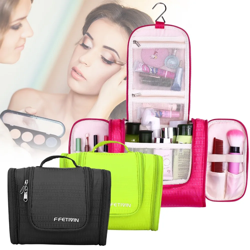 Waterproof Nylon Travel Wash Bag Unisex Durable Metal Hook Cosmetic Bag