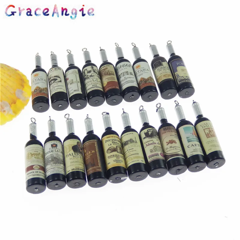 

GraceAngie 10pcs Imitation Wine Bottle Shape Pendant Cute Resin Charms Jewelry Finding Necklace CellPhone Accessory 52*7*7mm