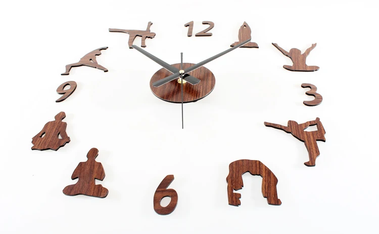Najtaniej 2017 Hot kreatywny joga zegar ścienny diy akryl lub drewno materiał ścienny wyciszenie zegara Sweep ruch naklejki na ścianę w formie zegara