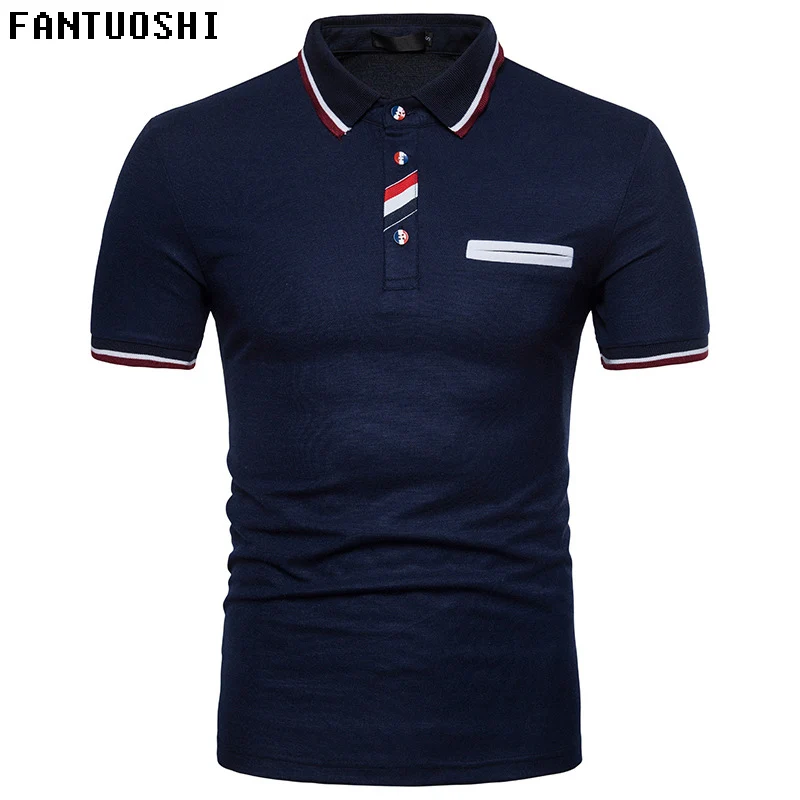 Summer Cotton polo shirt men Solid Short Sleeve Slim Breathable Men's
