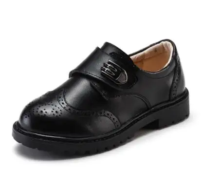 Официальная обувь для мальчиков; детская обувь из натуральной кожи с перфорацией; обувь на плоской подошве; обувь для выпускного; модная дышащая Свадебная обувь для маленьких детей - Цвет: black