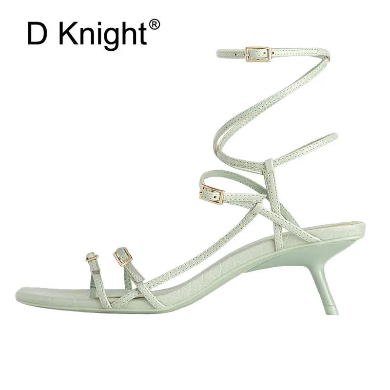 

Plus Size 34-41 Women Sandals Sexy Square Toe High Heels Gladiator Sandals For Women Shoes Ankle Strap Green Office Ladies Shoes