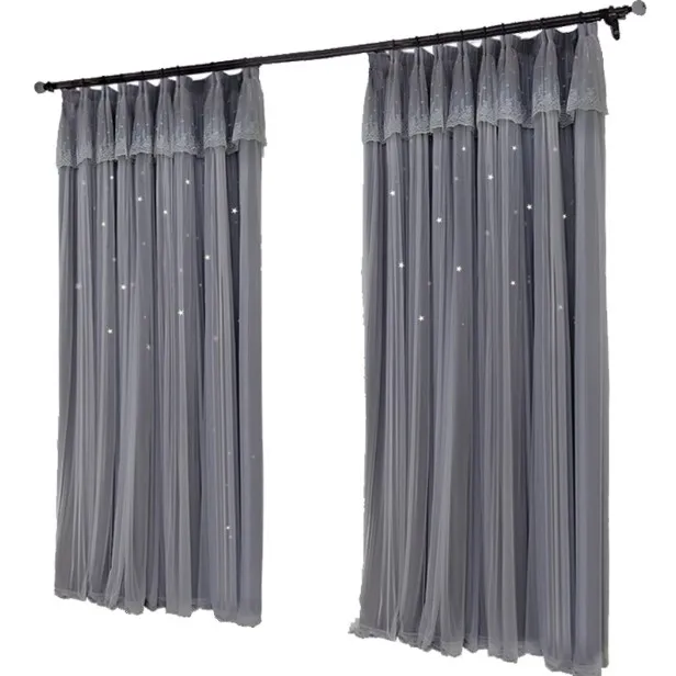 Romantic Stars Window Curtains for Living Room Bedroom Kids Room Wedding Lace Voile Tulle Curtain Double Layer Blackout Curtains